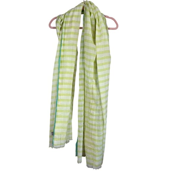 JCP Scarf Women 80" White Striped Neon Swim Beach Coverup Summer Travel Neutral - Picture 1 of 8